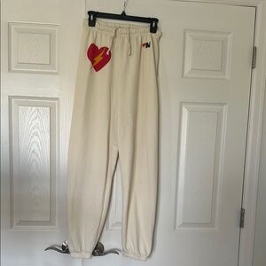 Aviator Nation Cream Joggers with Elastic Waistband , heart